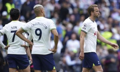 Harry Kane (right) looks dismayed after what could be his last home match for Spurs. 