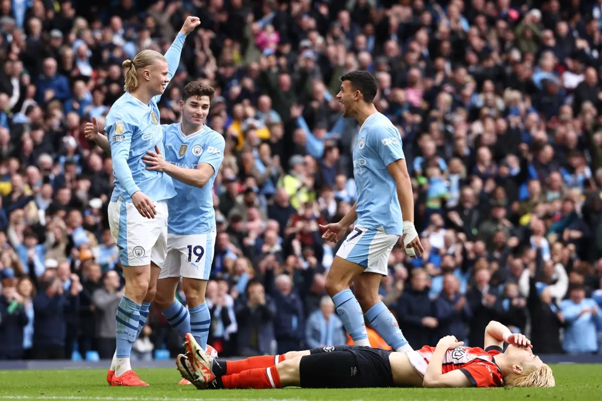 EPL: Man City wallop Luton 5-1 to move top of Premier League