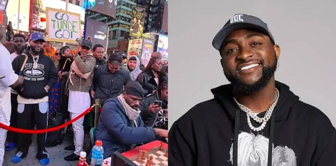 Afrobeats singer, David Adeleke, also known as Davido, has showed up at the New York’s Times Square, to support Nigerian chess Master