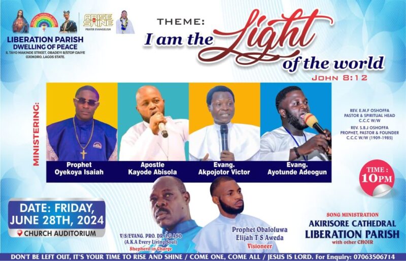 The Celestial Church of Christ, Liberation Parish under the leadership of Venerable Superior Evangelist Prophet James Aso will hosts the