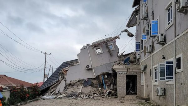 A section of a two-storey residential building on Saturday morning collapsed in Abuja with several people trapped in the rubble.