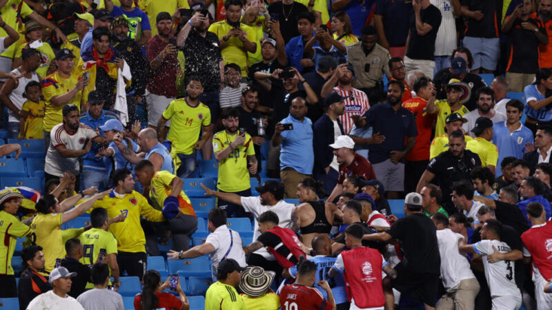 Darwin Núñez, Uruguay players jump in stands after Copa loss