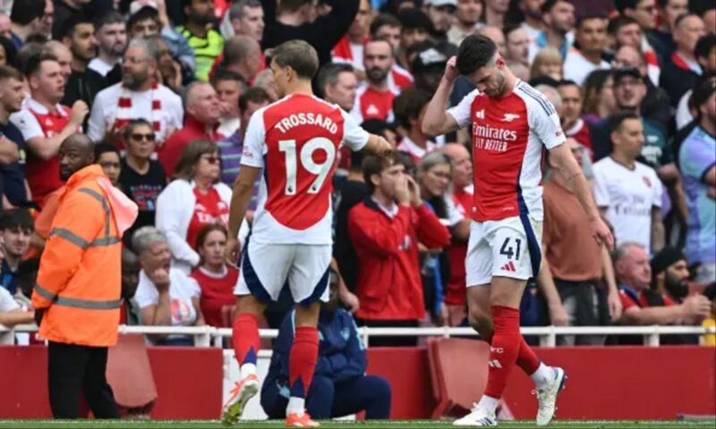 Arsenal drops points against Brighton as Declan Rice sees red