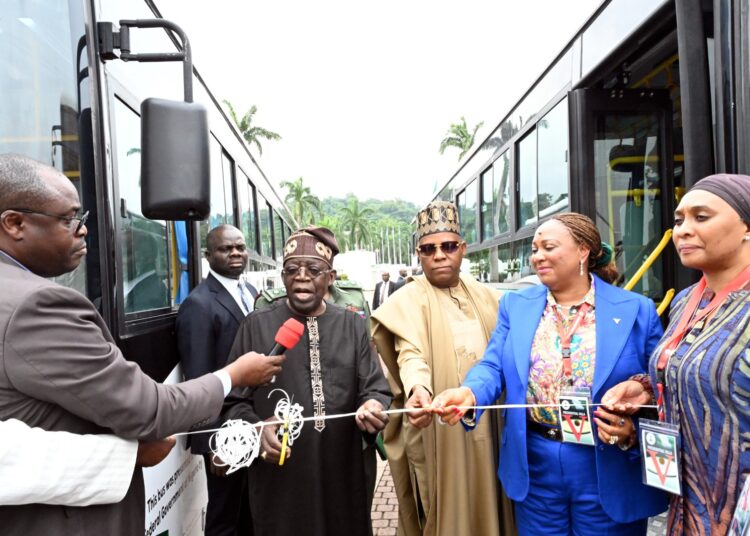 President Bola Tinubu has launched 30 hybrid-powered Compressed Natural Gas buses donated by Depots and Petroleum Products Marketers
