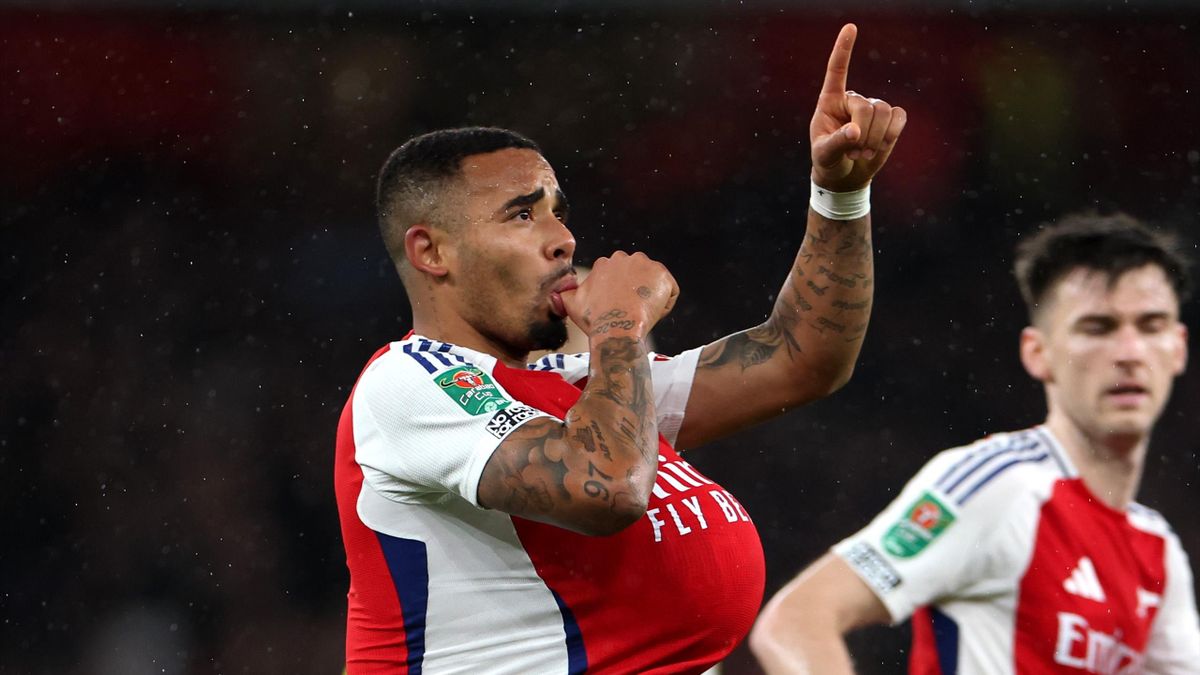 Arsenal 3-2 Crystal Palace: Jesus hat-trick sends Gunners into Carabao Cup quarter-finals Gabriel Jesus scored a hat-trick as Arsenal came from behind to beat Crystal Palace 3-2 and reach the Carabao Cup quarter-finals. The Gunners made a disastrous start in north London, as Jakub Kiwior failed to deal with a long ball forward and Jean-Philippe Mateta charged through on goal to finish past David Raya in the opening minutes. Palace still held the lead at half-time, forcing Mikel Arteta into changes as Martin Odegaard and William Saliba were introduced, but it was Jesus who took centre stage. It had been more than a year since his last goal at the Emirates Stadium but he managed three in 27 minutes here to send Arsenal into the last-four. Odegaard played Jesus in on goal for the first, with the Brazilian producing a wonderful dinked finish over Dean Henderson, before he relied on pure power to beat the goalkeeper for a second time when picked out by Bukayo Saka, another second-half substitute. That put Arsenal in front and the result appeared to be sealed with just under ten minutes remaining. Jesus was completely free on the halfway line, Odegaard picked him out and he had the Palace half to himself as he strolled through and again found the bottom corner to secure the match ball. But Palace were given late hope when Eddie Nketiah headed in against his former club, setting up a grandstand finish as Palace pushed to send the tie to a penalty shootout. The Gunners held firm, though, to book their place in the last-four, with the draw to take place on Thursday night.