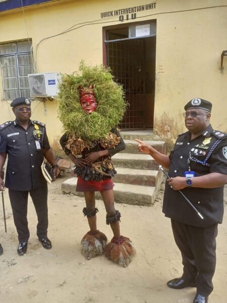 VIDEO: Police Detain Masquerader For Causing Public Disturbance In A’Ibom