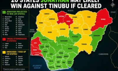 20 States Jonathan May Likely Win Against Tinubu if Cleared